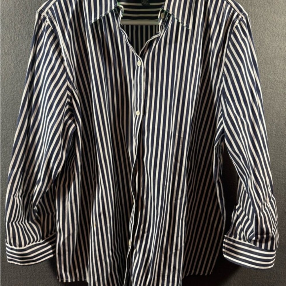 Ralph Lauren Navy and White Striped Button Down Shirt